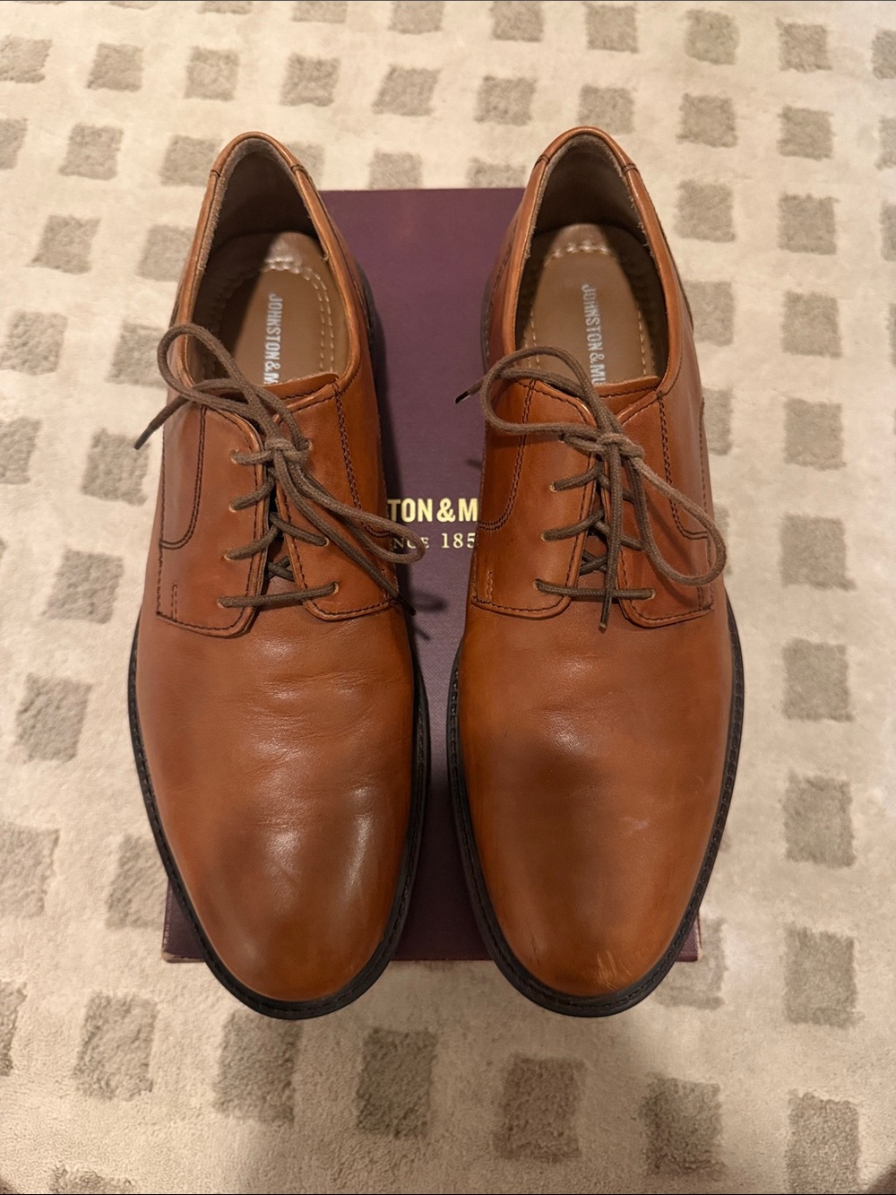 Johnston & Murphy Plain Toe Tan Calfskin Lace-Up Shoes